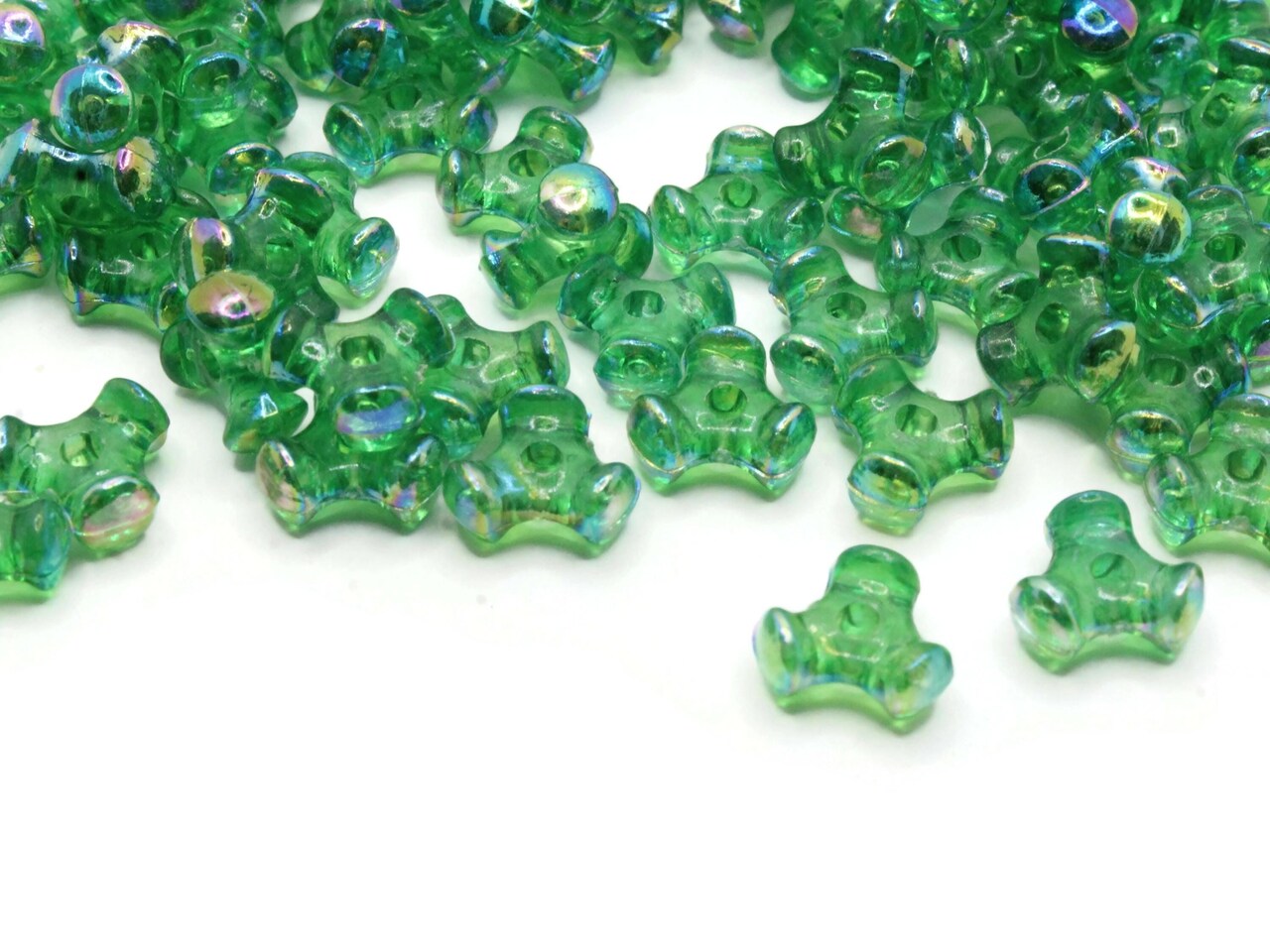 100 10mm Green Stackable Triangle Vintage Plastic Beads with Shiny Finish